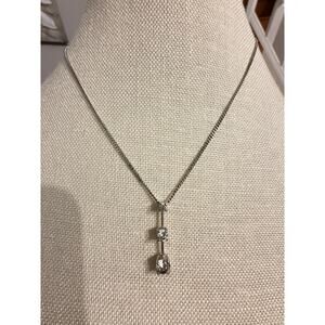 Vintage Monet Silver Tone Triple Stone Necklace 16”